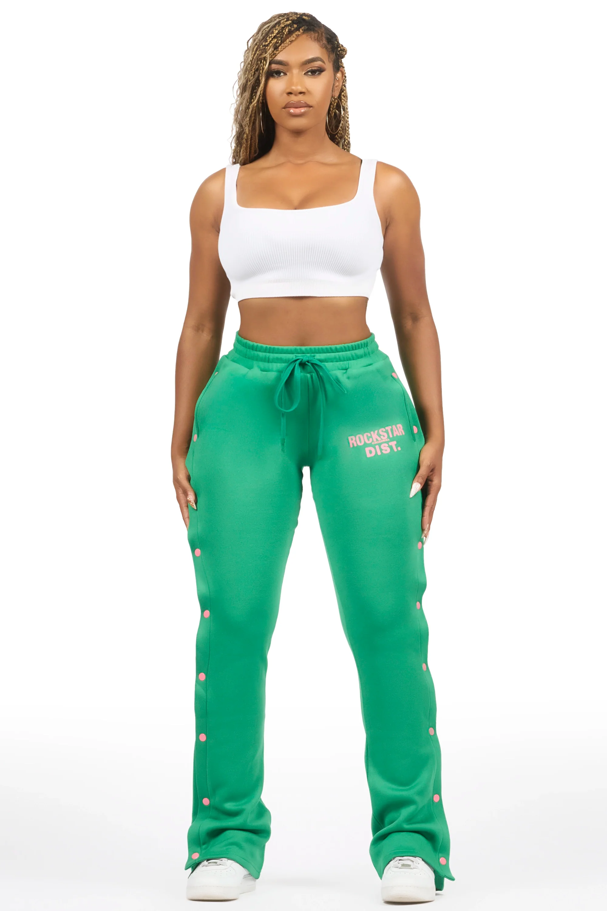Kenniyah Green Snap Stacked Track Pant - Image 3
