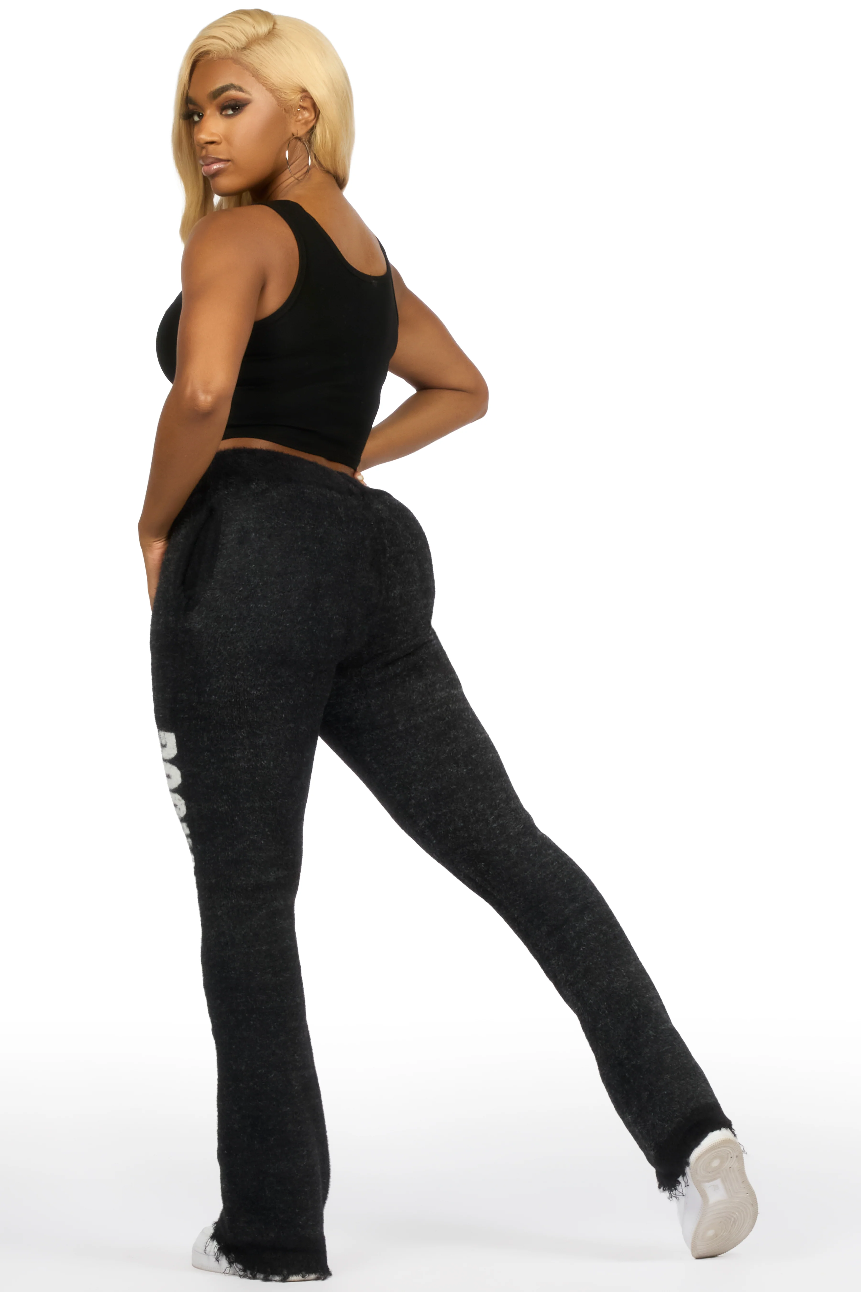 Keeya Black Mohair Stacked Track Pant - Image 5