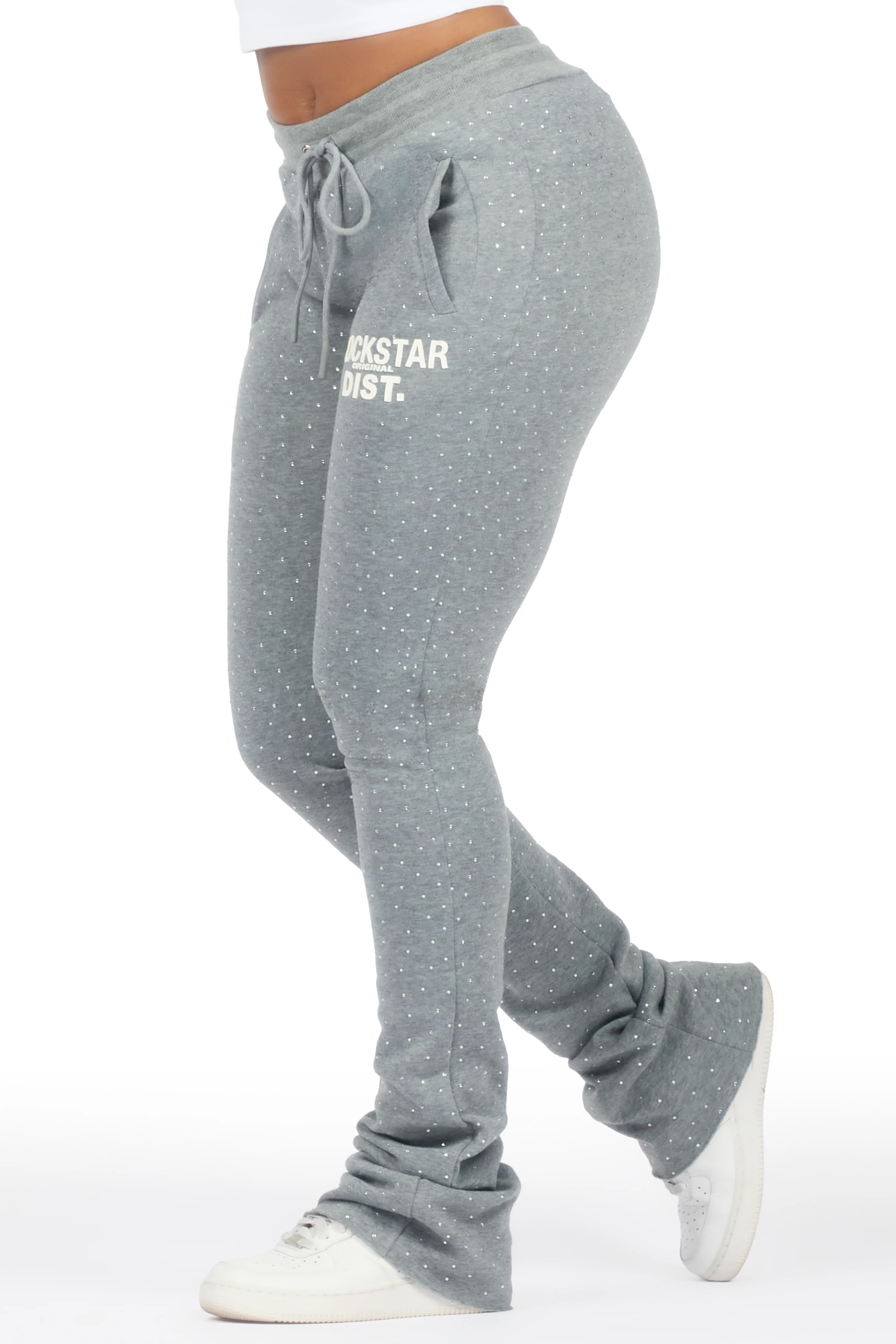 Juliana Heather Grey Rhinestone Stacked Track Pant - Image 5