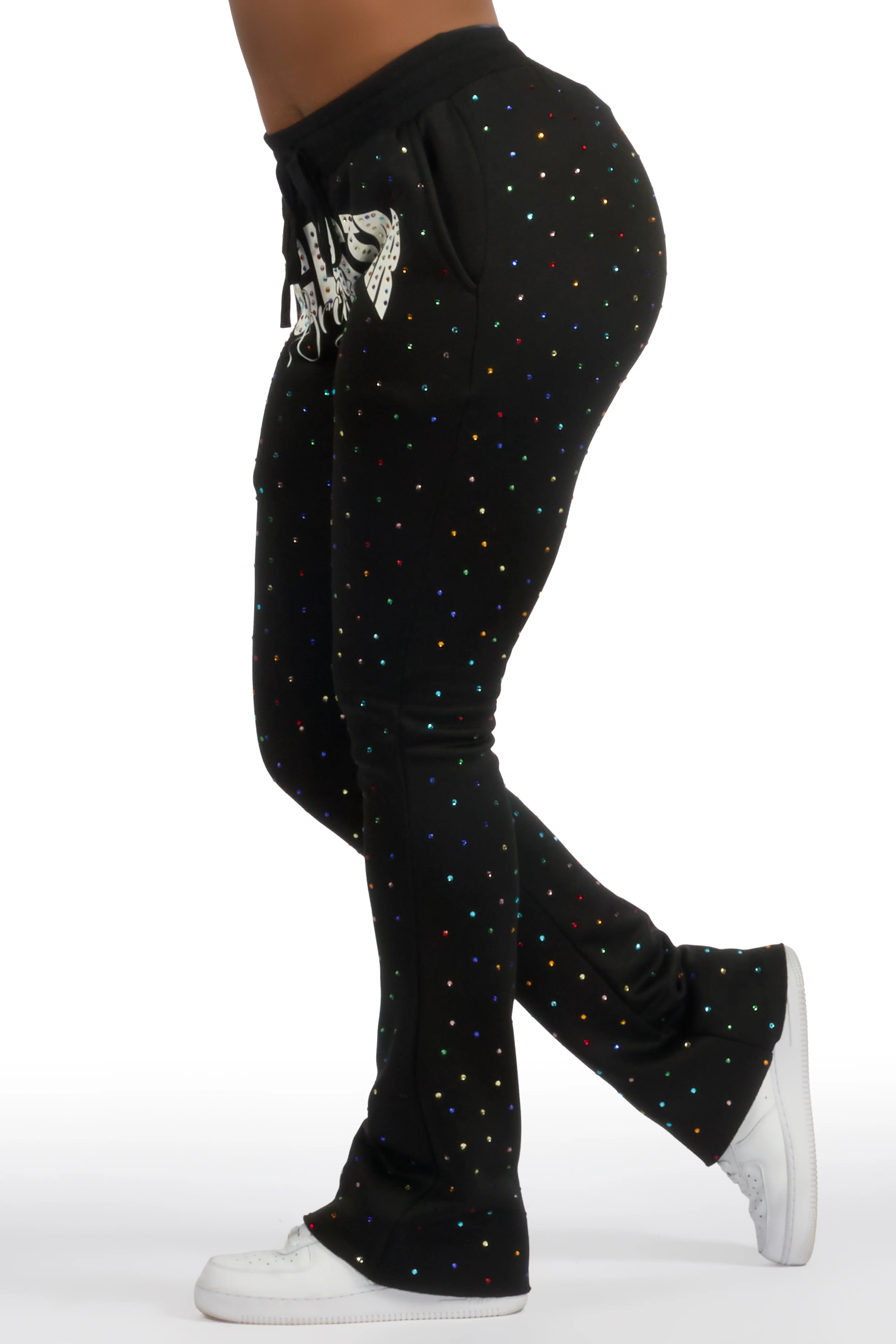 Franchesca Black Rhinestone Stacked Track Pant - Image 5