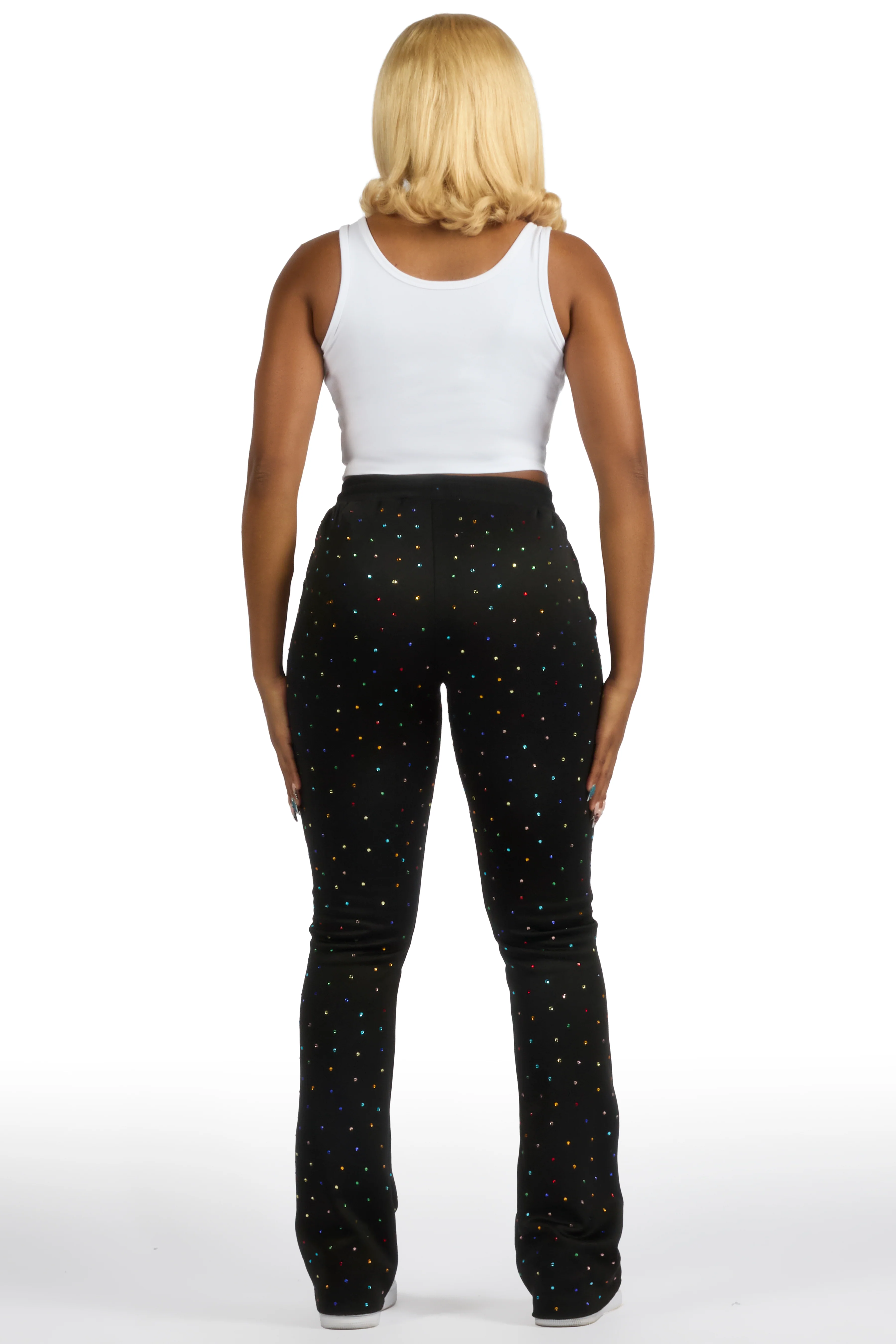 Franchesca Black Rhinestone Stacked Track Pant - Image 9
