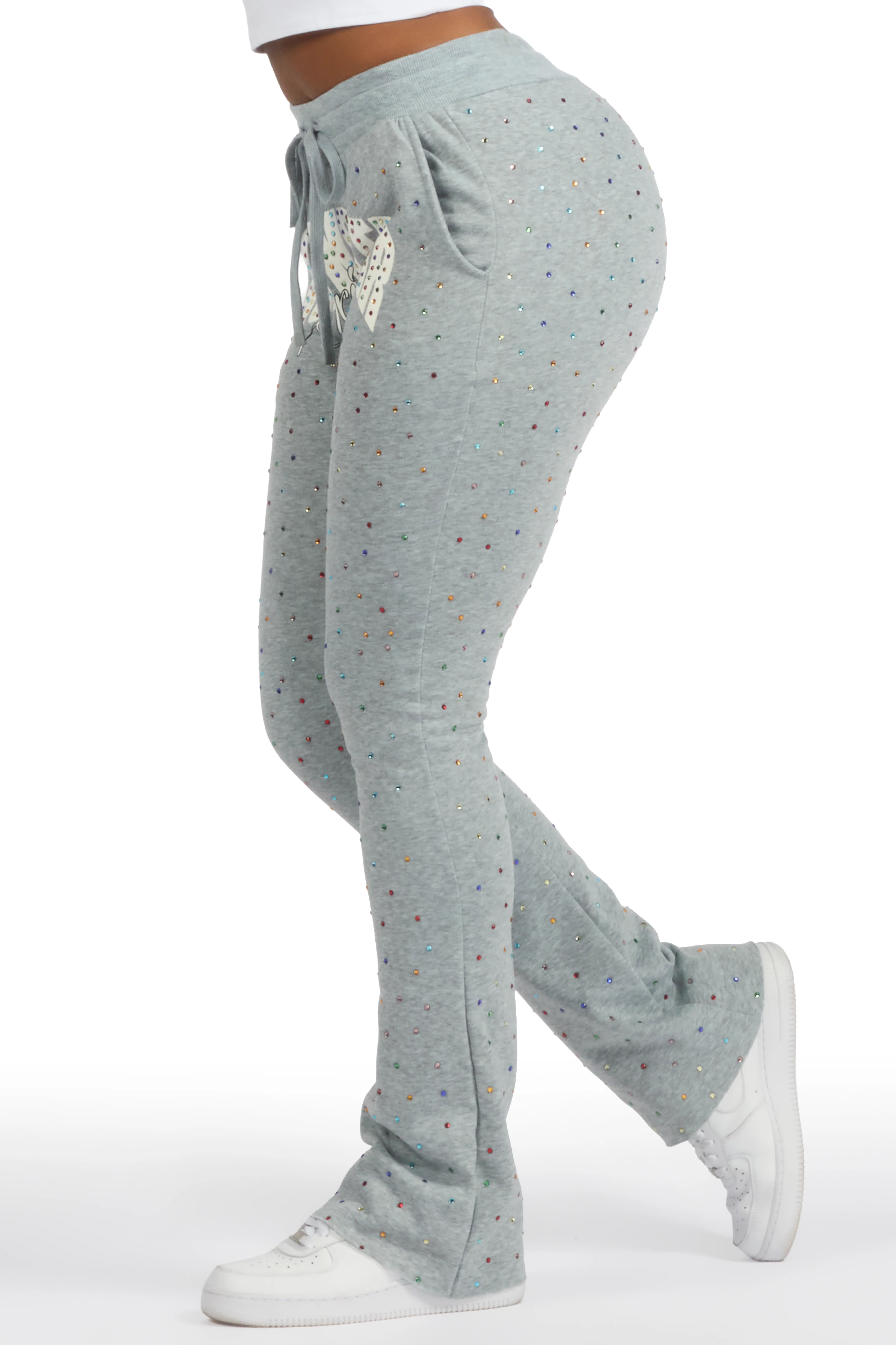 Franchesca Heather Grey Rhinestone Stacked Track Pant - Image 5