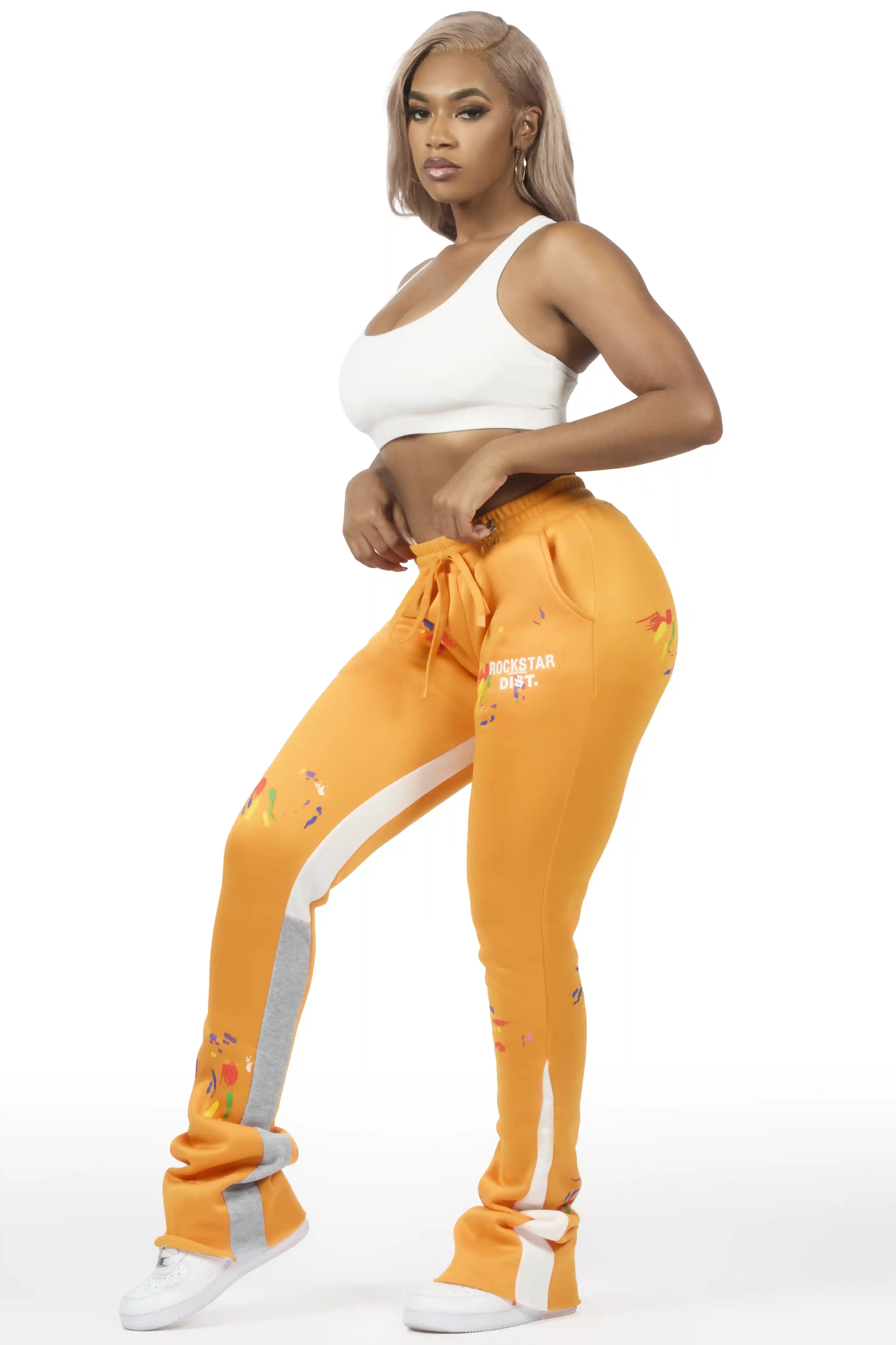 Karenthia 2.0 Orange Stacked Track Pant - Image 5