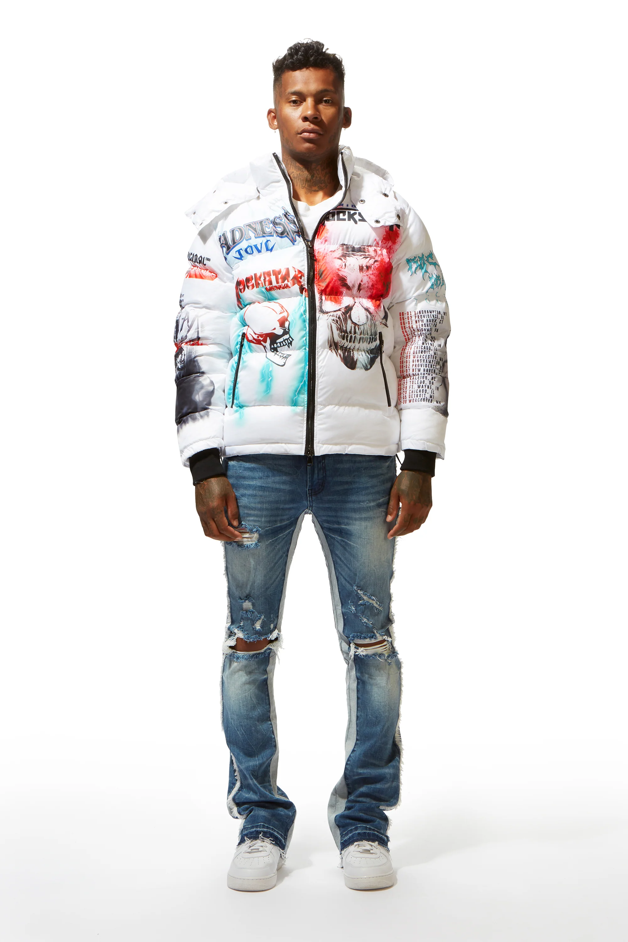 Nash White Graphic Print Puffer Jacket - Image 3